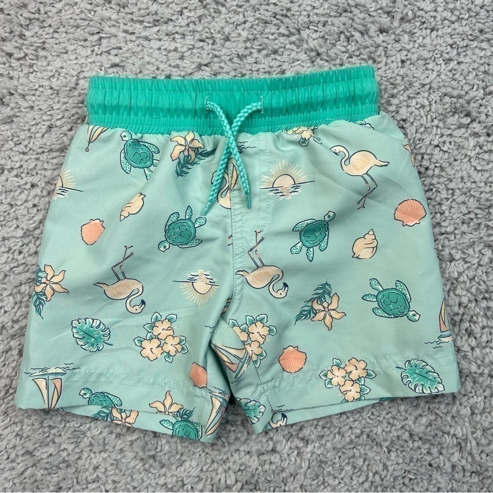 Tommy Bahama Swim Trunks Boys 18 Months Turtle Flamingo Seashells Beach Swimming
